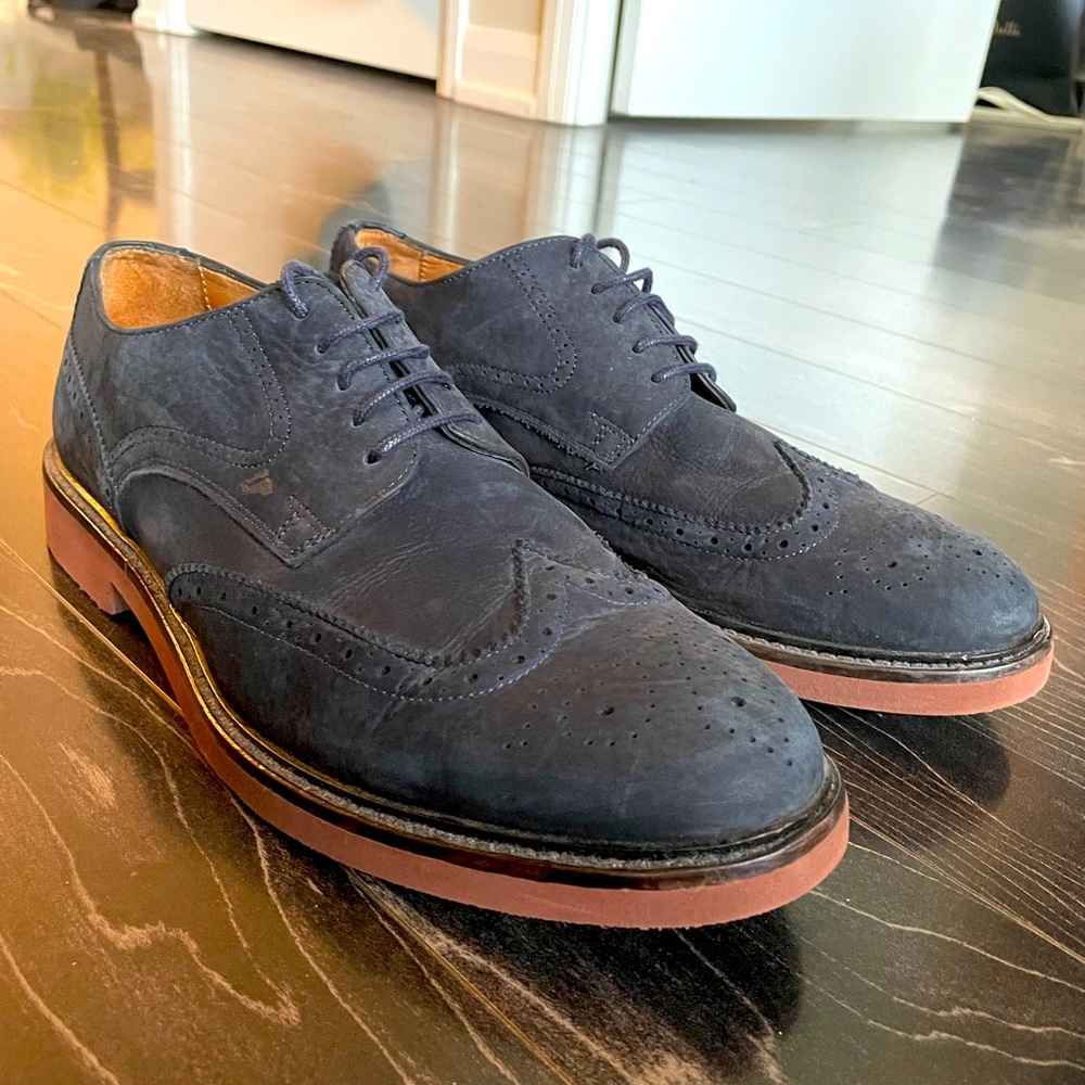 👞🔥 Massimo Dutti Navy Blue Brogue Oxford Shoes, size 9 / 42